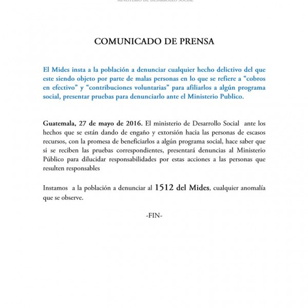 COMUNICADO DE PRENSA