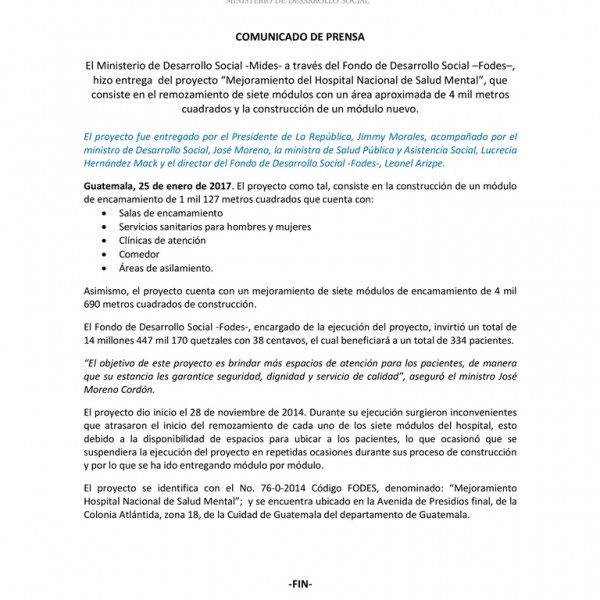Comunicado Federico Mora